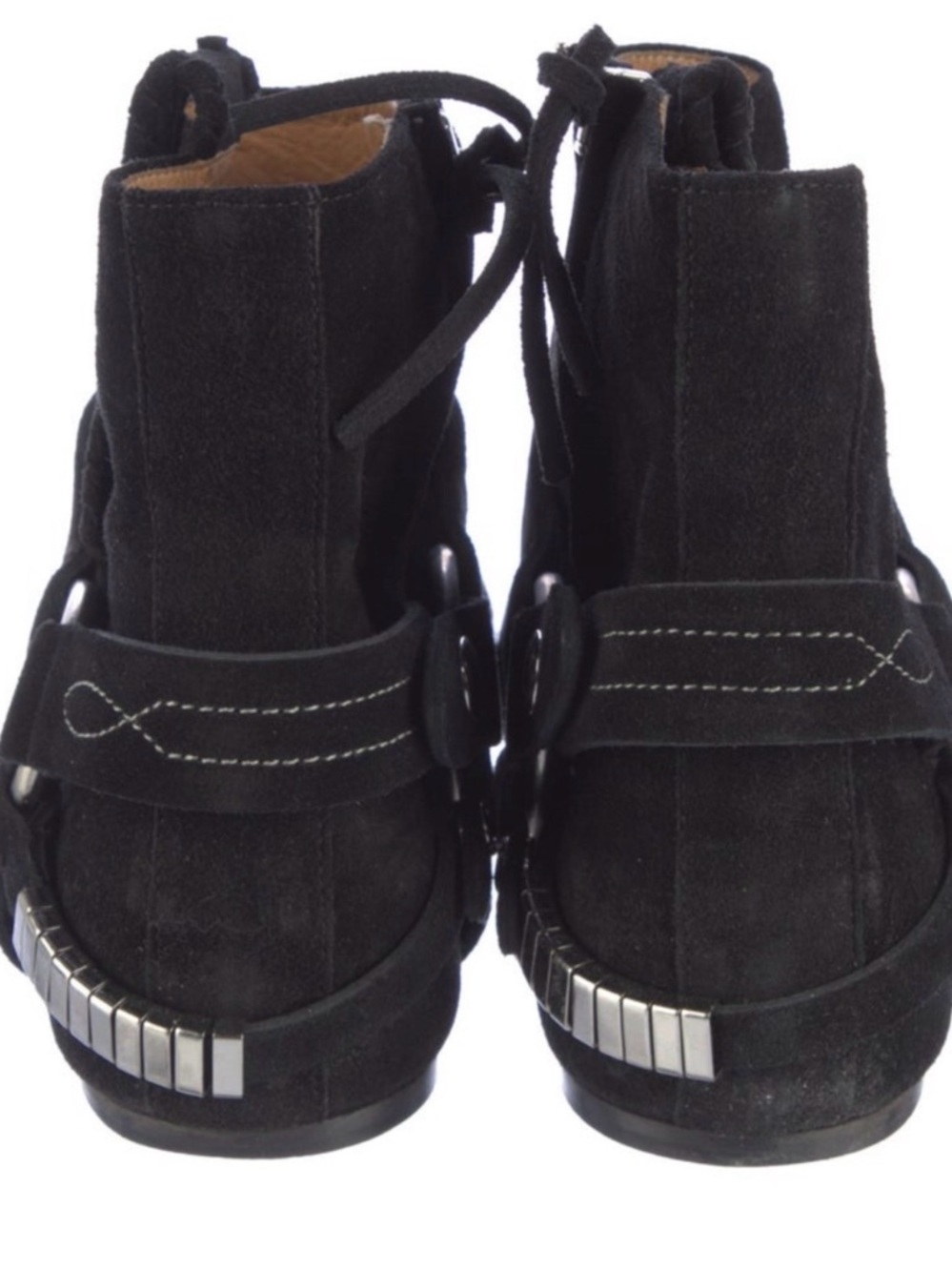 Black Suede Women's Ankle Boot with Harness Detail - Picture 4 of 5